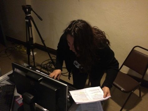 Junior Dianna Khudoyan double checks the recording settings before they begin the production. She has spent over thirty hours helping coach the middle school students in the production and prep for the actual recording this year.    