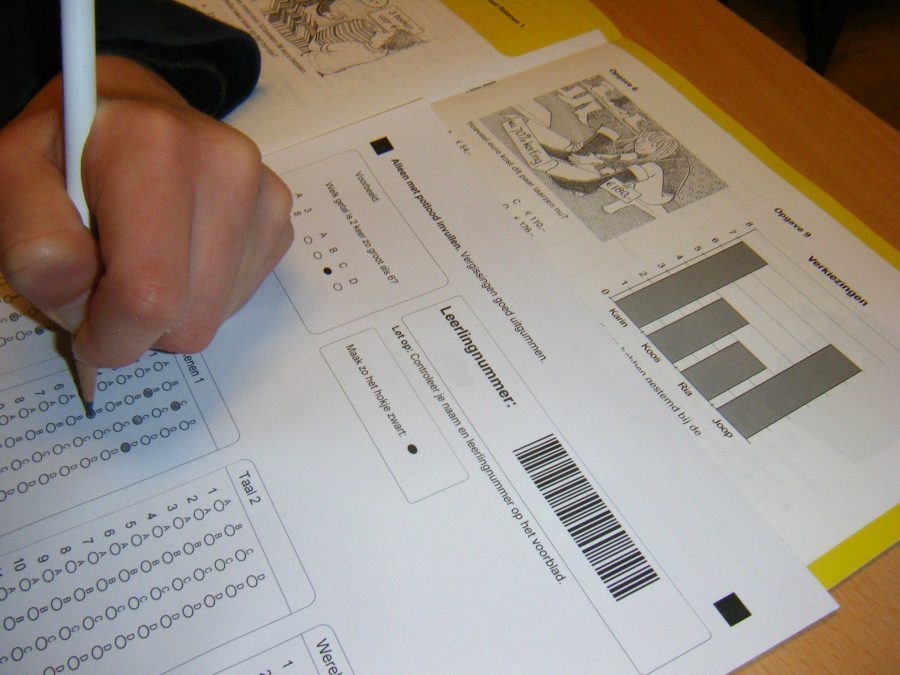 A student taking a P-SAT test. 