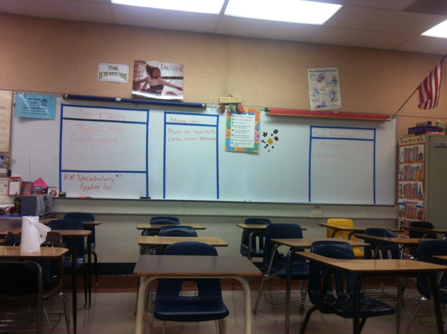 Ms. Bibles classroom. Tutors were cleaning the classroom and grading papers. This is where the tutoring takes place. 