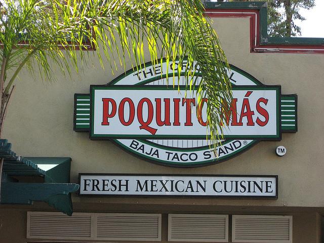 The Poqutio Mas sign located on Sunset Blvd.