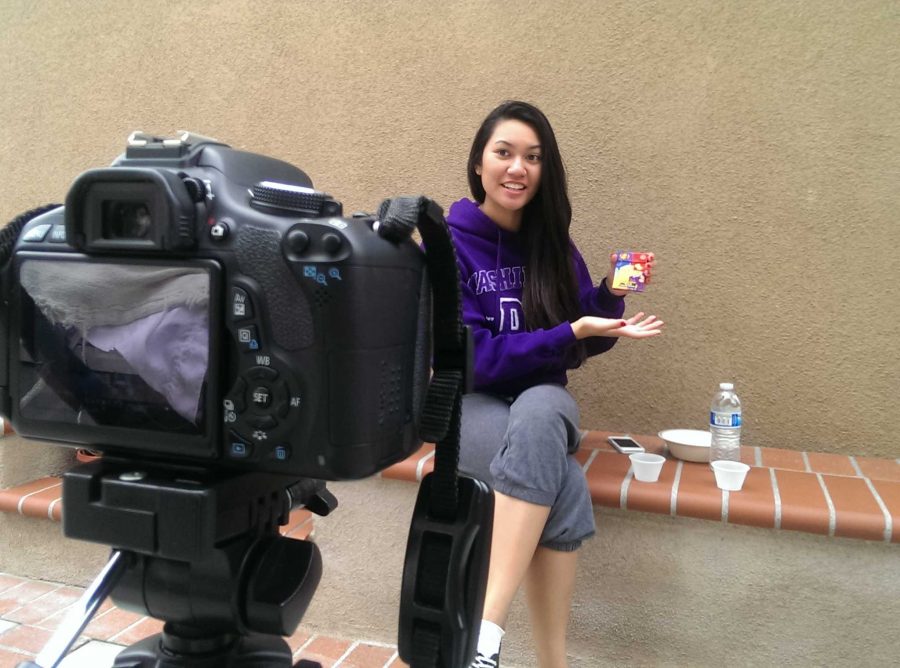 After several retakes, Vanessa Codilla films the introduction to the Bean-Boozled Challenge video.
