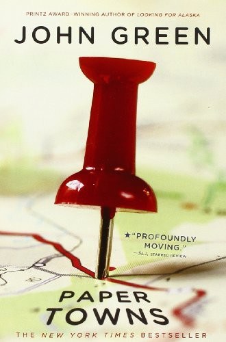 The paperback cover of John Greens Paper Towns, published by Dutton Books.