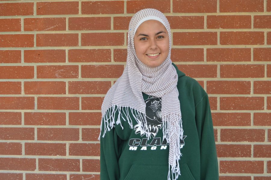 Marah Hasan, a sophomore, doesnt fee discriminated when she wears the headscarf. She is able to wear her headscarf at Clark, even with the dress standards. She doesnt feel that her rights are infringed upon.
