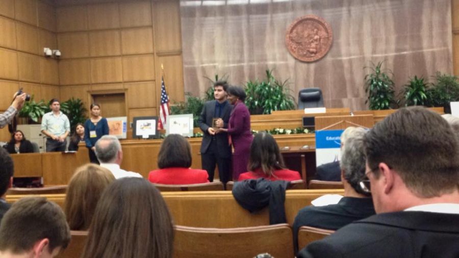 On Tuesday night,  Alen Shirvanyan was awarded the Outstanding Attorney Award for his role in our Mock Trial team.  Los Angeles County DA, Jackie Lacey, presented him with the award. Out of 136 participating schools, he was one of two prosecuting attorneys awarded.