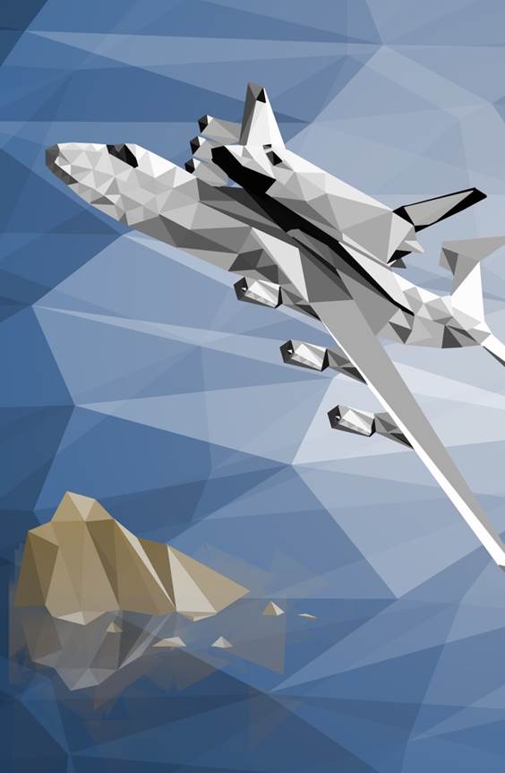 A plane carries as spaceship in Jerome Altons artwork for the 2015 Burbank Airport Banner Contest. Alton won first place in the contest from GUSD.
