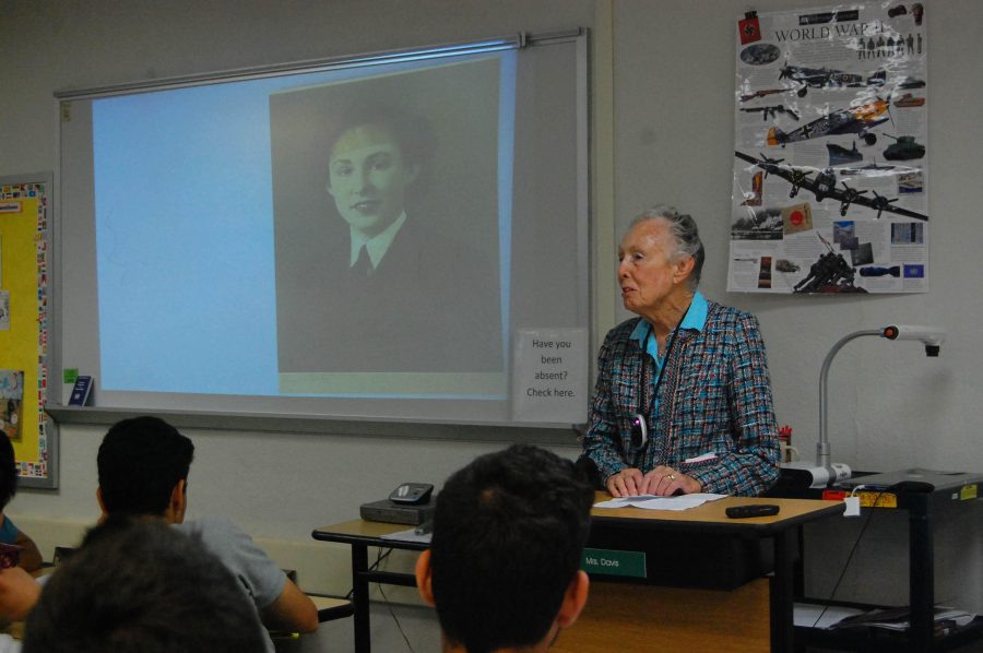 Jean Bruce Poole shares here experiences from World War II with students in the Humanities class.
