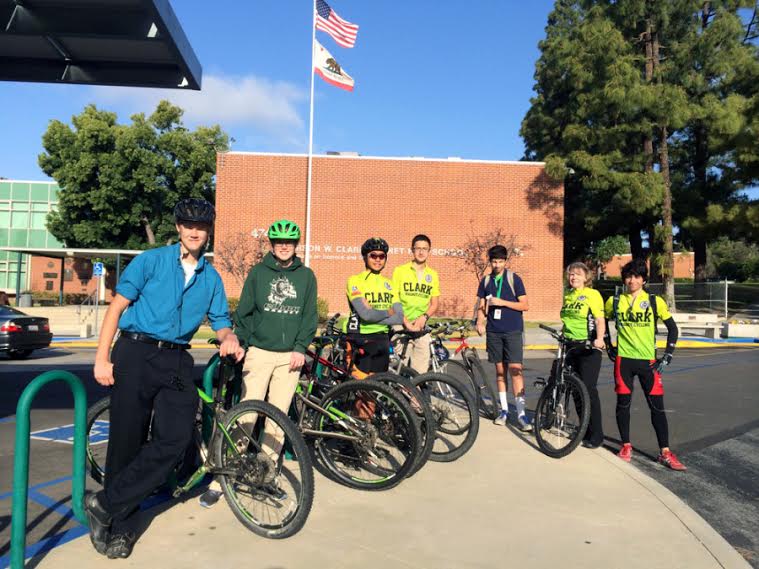 Clark Magnet Bike Teams first Bike to School day in 2014.
