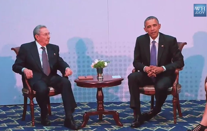 President Obama and Castro meet in Panama to discuss opening borders.