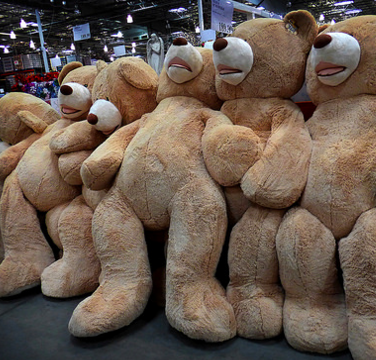 A row of huge, soft teddy bears.