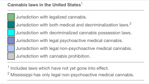The different jurisdictions for cannabis laws. 