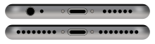 A comparison of the iPhone 6 (pictured above) and the iPhone 7 (below). The iPhone 7 is thinner and lacks the headphone port.