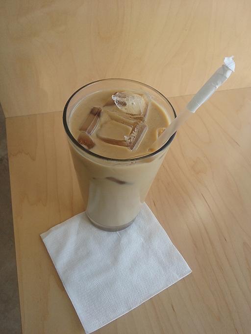 An iced latte, made using espresso and milk in a 1:3 ratio
