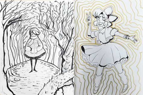  Mary utilizes texture and patterns on the left and uses expressive character design on the right.