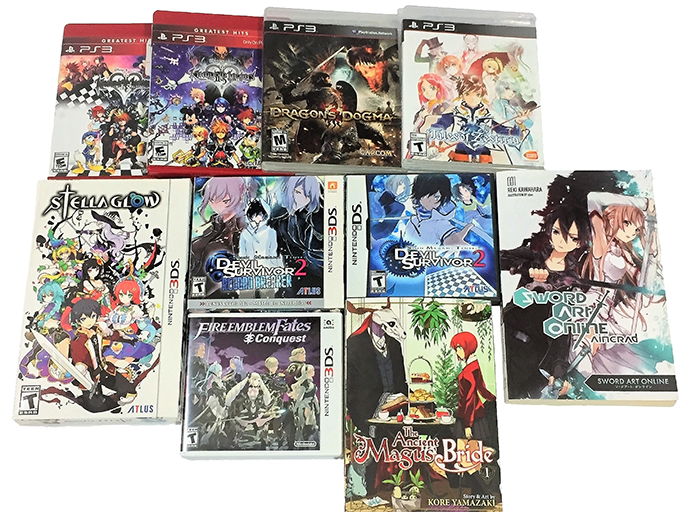 An assortment of localized games, manga, and novel.