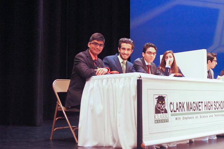 Bhavin Shah, Areen Andreasian, Alezander Popovic, and Mari Jrbashyan along with Brijal Shah (not in picture) represent Clark at the annual Scholastic Bowl.