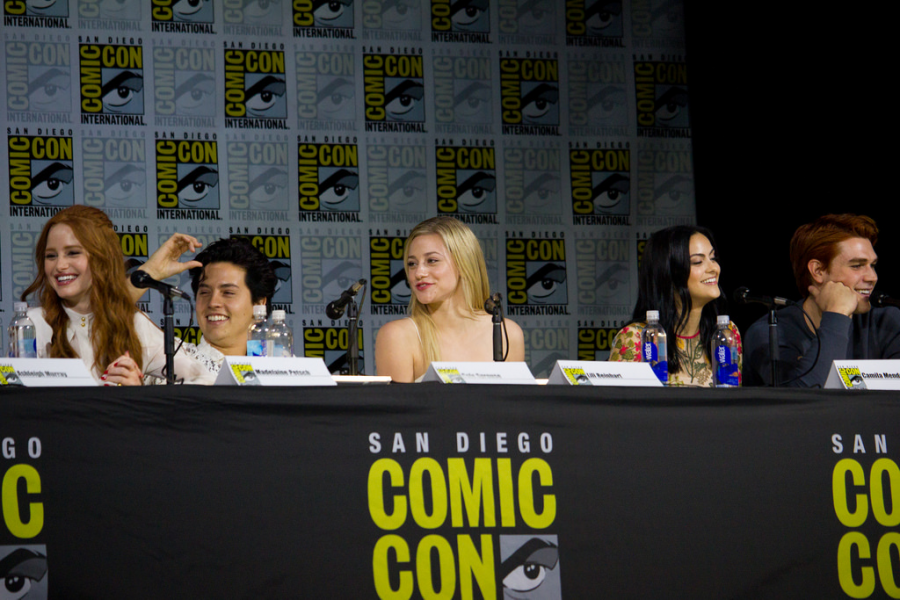  The Riverdale cast during their Comic Con panel. 
