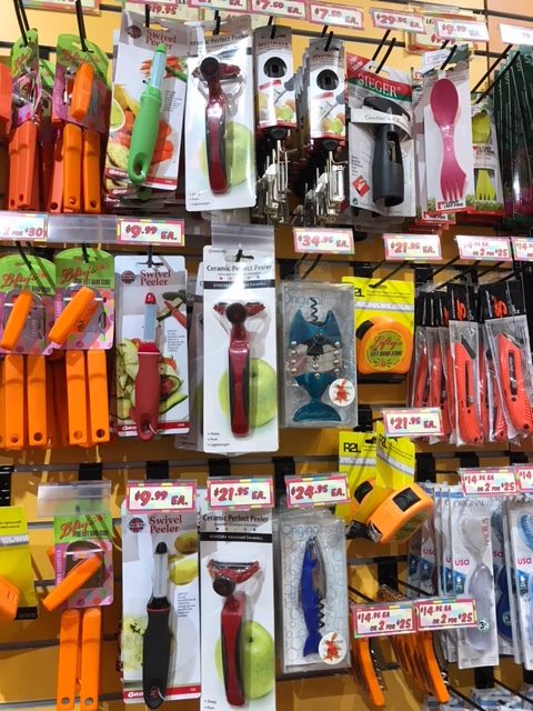 Many products that are sold in the store are can openers, candle lighters and peelers. 