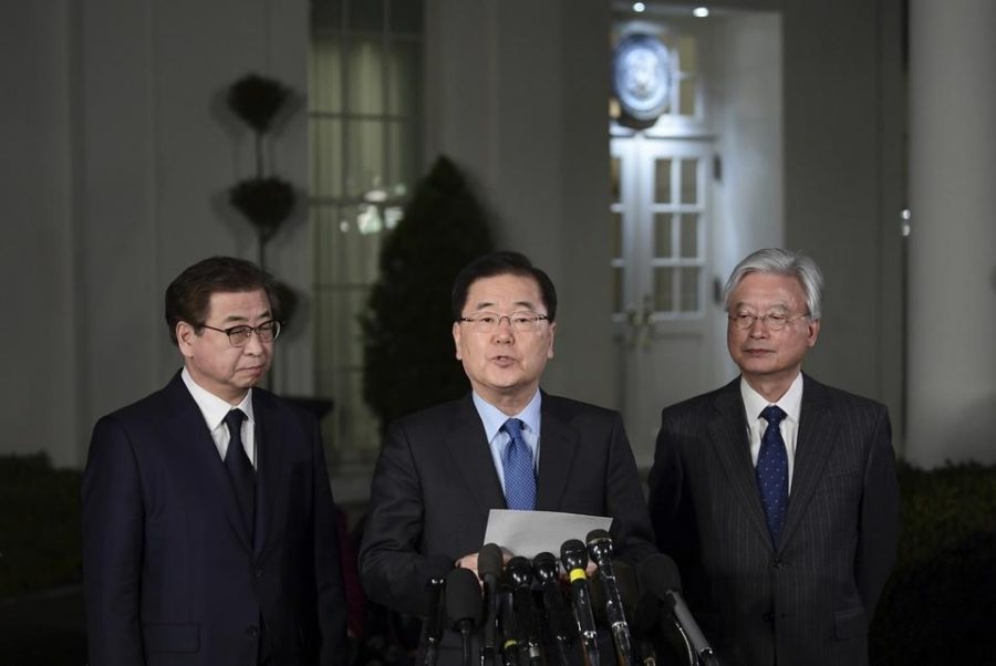  South Korean National Security Advisor Chung Eui-yong briefs the press on his meeting with President Trump.