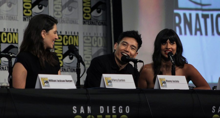 The Good Place cast and crew visit San Diego Comic Con for a panel.