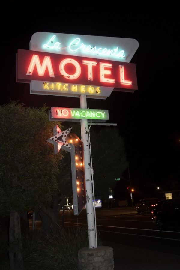 The sign for the La Crescenta Motel where the capstone was filmed. 