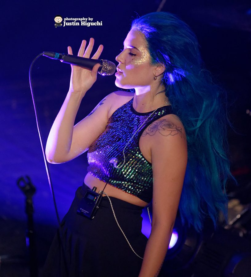 Halsey singing during a concert at The L.A. Troubadour.