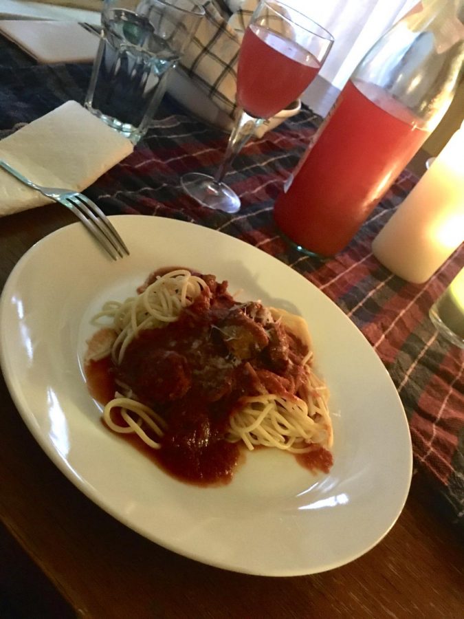 Spaghetti and red sauce, the final product of Fridays cooking and the main dish for the dinner party.