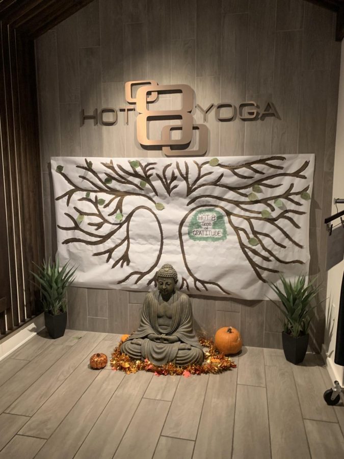 The entrance of the studio is decorated with calming objects.