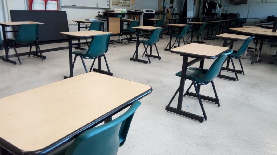 The classes are all empty and are waiting for their students to return for when it is safe.