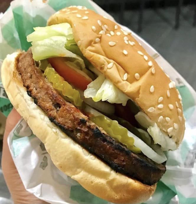 The Impossible Whopper from Burger King is the plant based version of the the original Whopper. The burger patty is made with heme, a protein from the roots of soy plants that creates the meat like flavor.