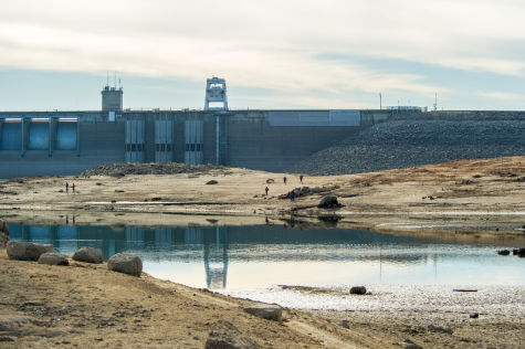 Low water level and poor conditions at Folsom Dam in California. 