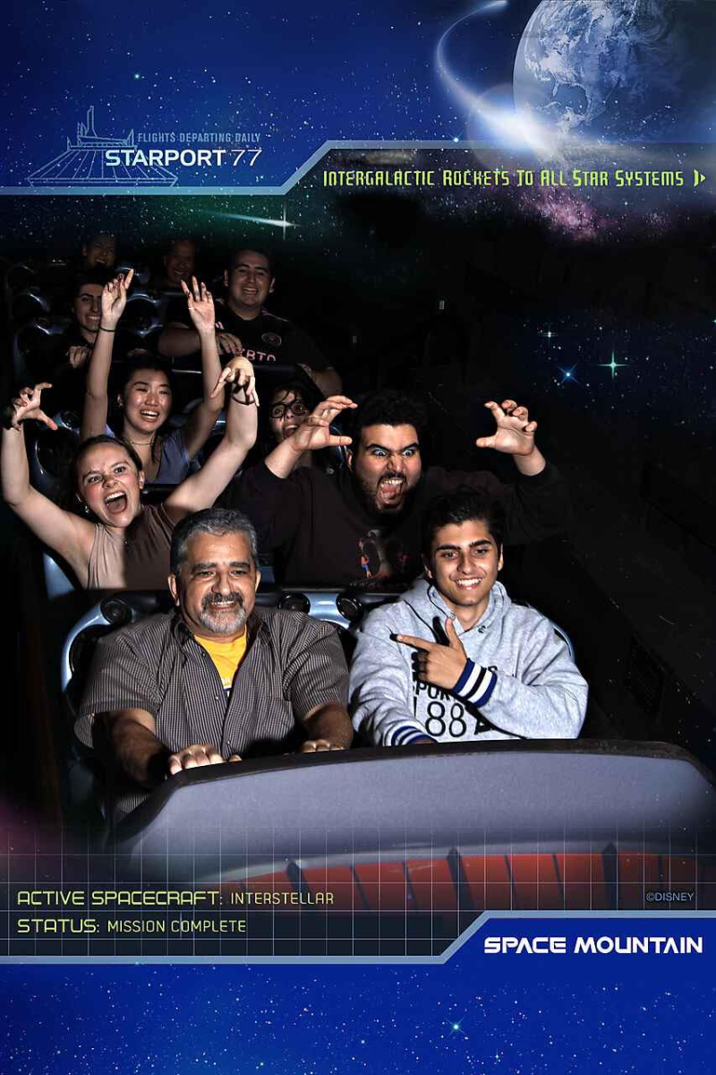 Students riding Space Mountain with Mr. Ghavam.