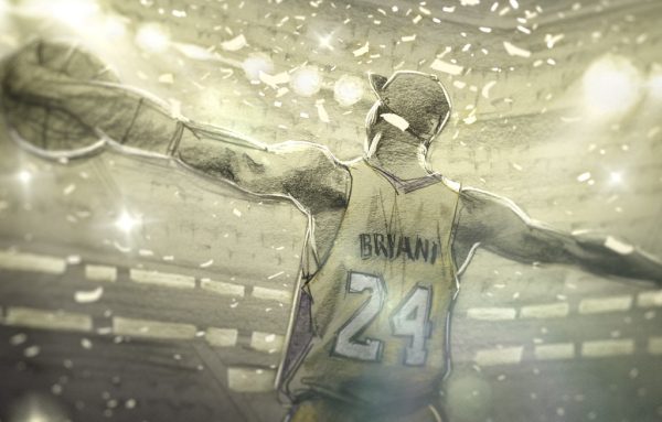 An illustration of Kobe celebrating his 5th NBA Championship in 2010, which was featured in Kobe Bryant’s and Glen Keane’s Academy Award-winning short film, Dear Basketball.
