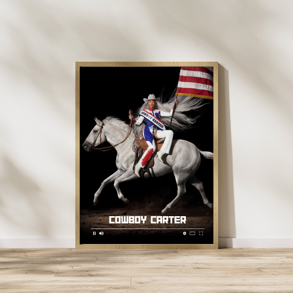 COWBOY CARTERs cover of Beyonce riding a horse in a patriotic cowboy outfit.
