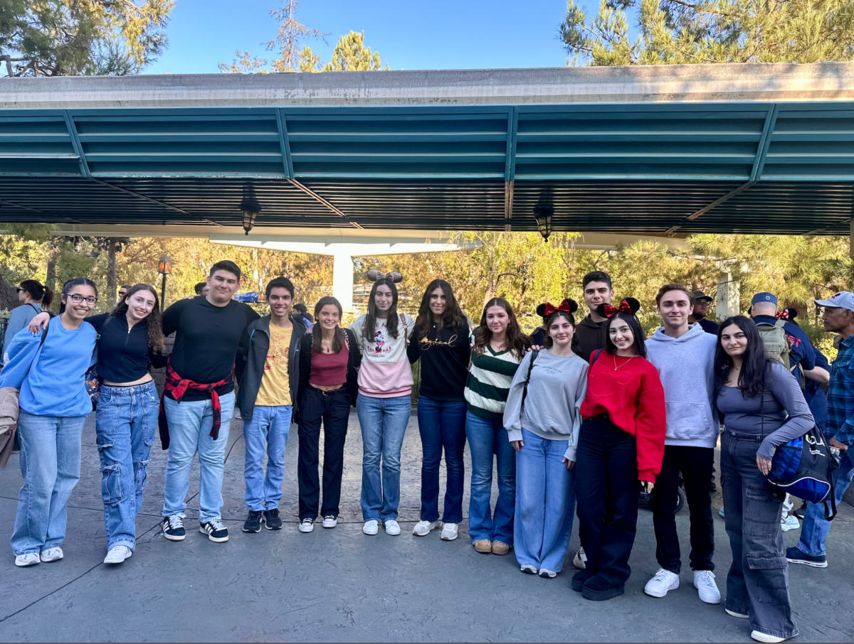 Seniors Mariam Mikyelyan, Celine Daliri, Alex Haroian, Elyas Ashtijou, Charlotte Fernandez, Seda Ghazaryan, Arpi Gyurjyan, Emily Gevorgyan, Gayane Gevorgyan, Andre Movsesyan, Anahit Karapetyan, Arman Rostomyan, and Tania Manoukian after riding the Matterhorn Bobsleds.

