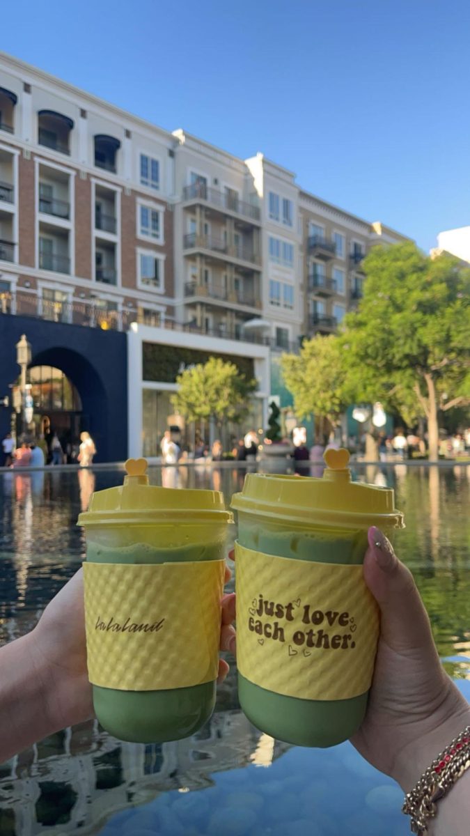 Soaking up the vibes by the fountain at Americana with La La Land Kind Cafe’s “World’s Best Vanilla Matcha Latte”
