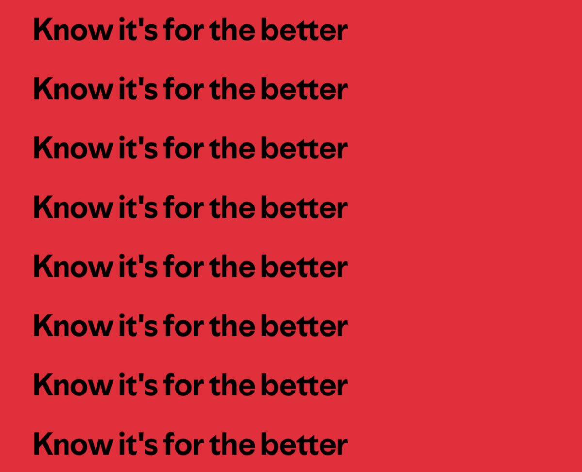 A screenshot of the repeating lyrics from Phoebe Bridgers’ song, “Waiting Room” on Spotify.
