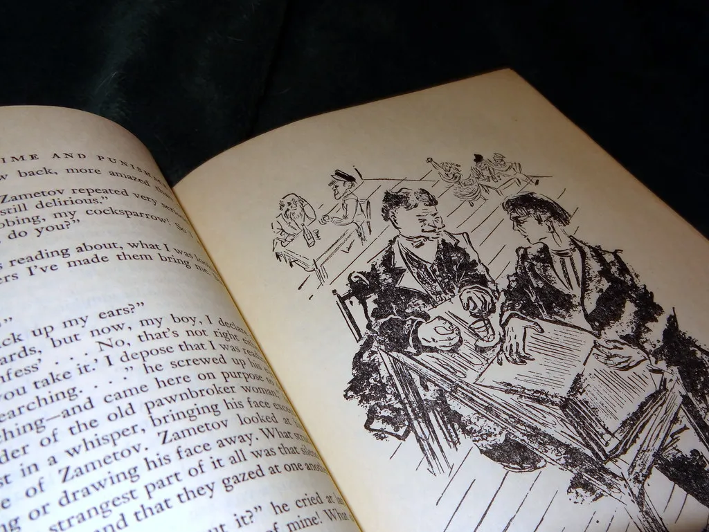 A page out of the novel documenting an interaction between Raskolnikov and Zametov.