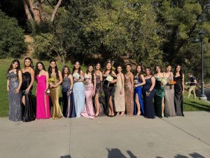 Students taking photos at Brand Park the day of Prom.