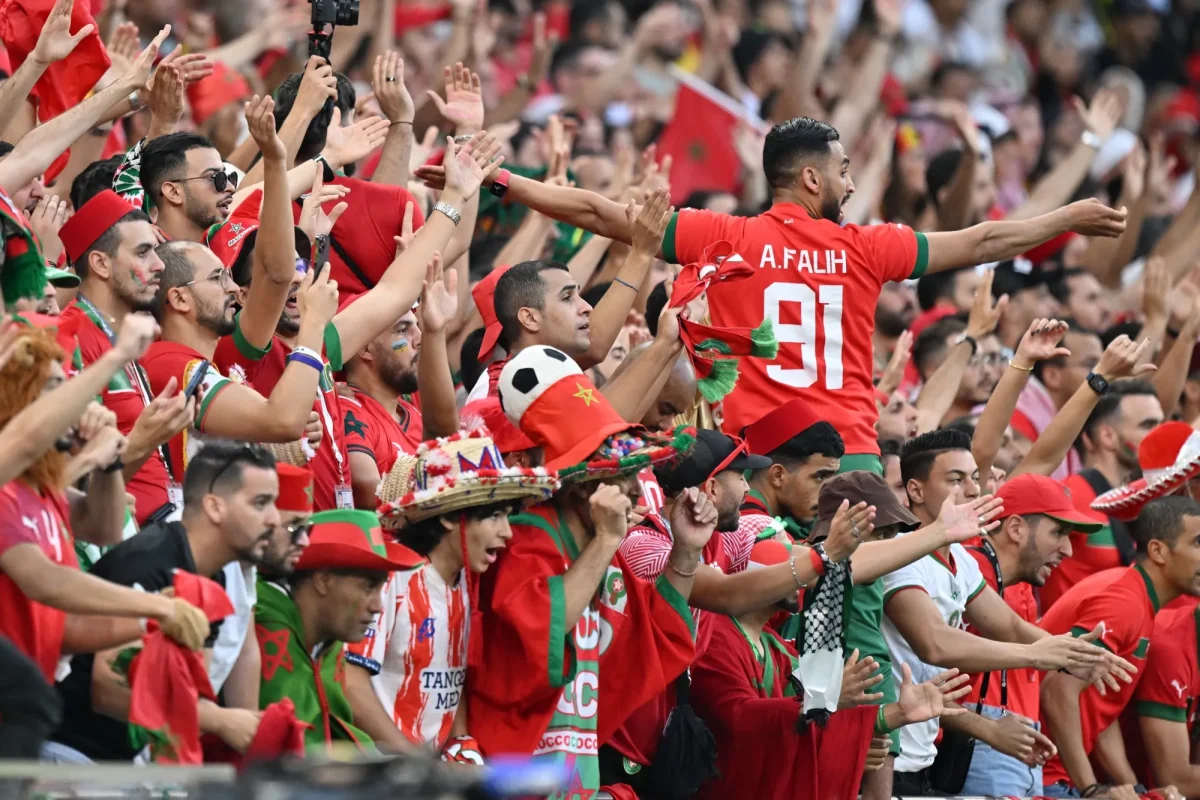 Fans cheering during the 2022 World Cup match.