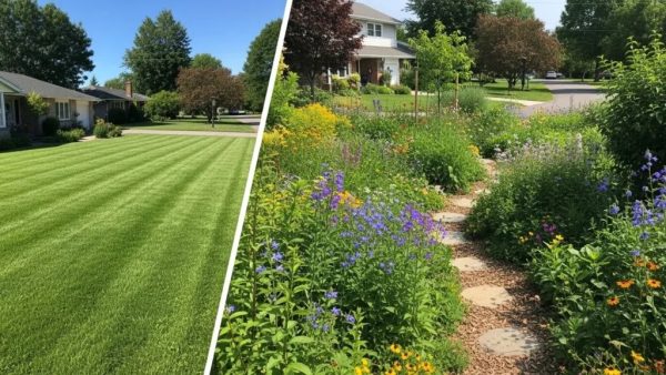 The difference between an average lawn that has neatly trimmed grass and a lawn that has native plants.
